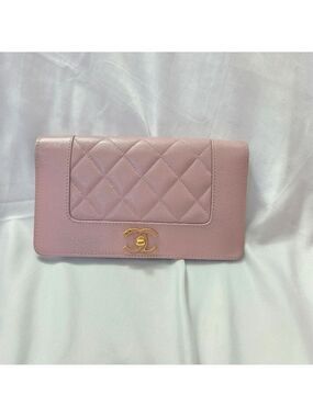 Chanel Long Flap Quilted LEATHER Pink Wallet with Gold CC Logo
